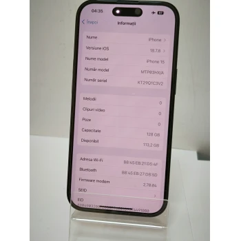 Telefon Apple iPhone 15 128 GB Black