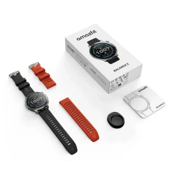 Ceas inteligent Xiaomi Amazfit Balance 2, Silver (Black+Red Silicone Straps)